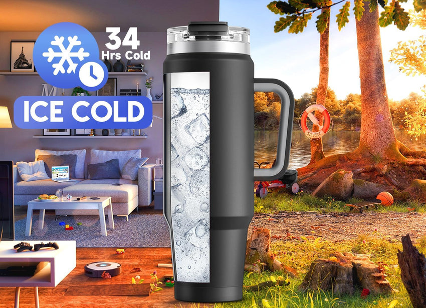Meoky 40 oz Tumbler with Handle and Straw 2 Pack, Insulated Tumbler with Lid and Straw, Stainless Steel Travel Mug, Keeps Cold for 34 Hours, 100% Leak Proof, Fits in Car Cup Holder (Night & Heart) - 7DAY'S