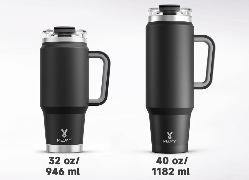 Meoky 40 oz Tumbler with Handle and Straw 2 Pack, Insulated Tumbler with Lid and Straw, Stainless Steel Travel Mug, Keeps Cold for 34 Hours, 100% Leak Proof, Fits in Car Cup Holder (Night & Heart) - 7DAY'S