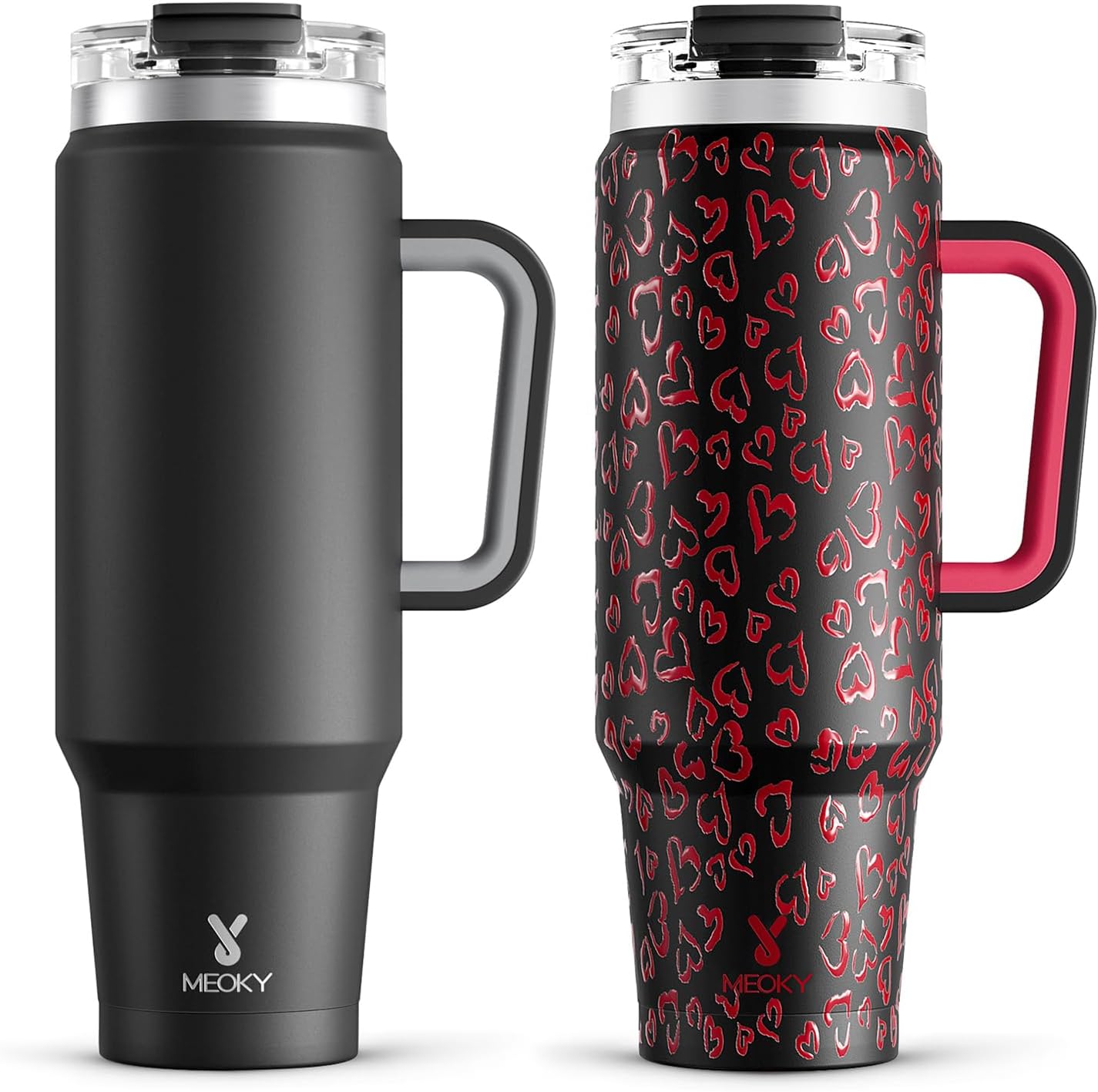 Meoky 40 oz Tumbler with Handle and Straw 2 Pack, Insulated Tumbler with Lid and Straw, Stainless Steel Travel Mug, Keeps Cold for 34 Hours, 100% Leak Proof, Fits in Car Cup Holder (Night & Heart) - 7DAY'S
