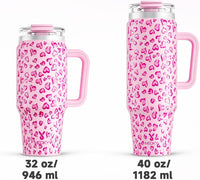 Meoky 40 oz Tumbler with Handle and Straw 2 Pack, Insulated Tumbler with Lid and Straw, Stainless Steel Travel Mug, Keeps Cold for 34 Hours, 100% Leak Proof, Fits in Car Cup Holder (Love & Flamingo) - 7DAY'S