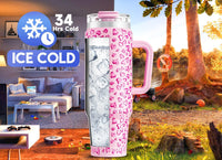 Meoky 40 oz Tumbler with Handle and Straw 2 Pack, Insulated Tumbler with Lid and Straw, Stainless Steel Travel Mug, Keeps Cold for 34 Hours, 100% Leak Proof, Fits in Car Cup Holder (Love & Flamingo) - 7DAY'S