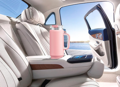 Meoky 40 oz Tumbler with Handle and Straw 2 Pack, Insulated Tumbler with Lid and Straw, Stainless Steel Travel Mug, Keeps Cold for 34 Hours, 100% Leak Proof, Fits in Car Cup Holder (Blush & Flamingo) - 7DAY'S