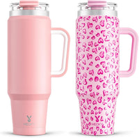 Meoky 40 oz Tumbler with Handle and Straw 2 Pack, Insulated Tumbler with Lid and Straw, Stainless Steel Travel Mug, Keeps Cold for 34 Hours, 100% Leak Proof, Fits in Car Cup Holder (Blush & Love) - 7DAY'S