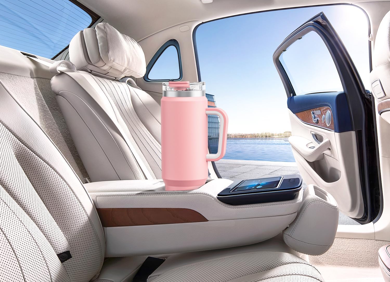 Meoky 40 oz Tumbler with Handle and Straw 2 Pack, Insulated Tumbler with Lid and Straw, Stainless Steel Travel Mug, Keeps Cold for 34 Hours, 100% Leak Proof, Fits in Car Cup Holder (Blush & Love) - 7DAY'S
