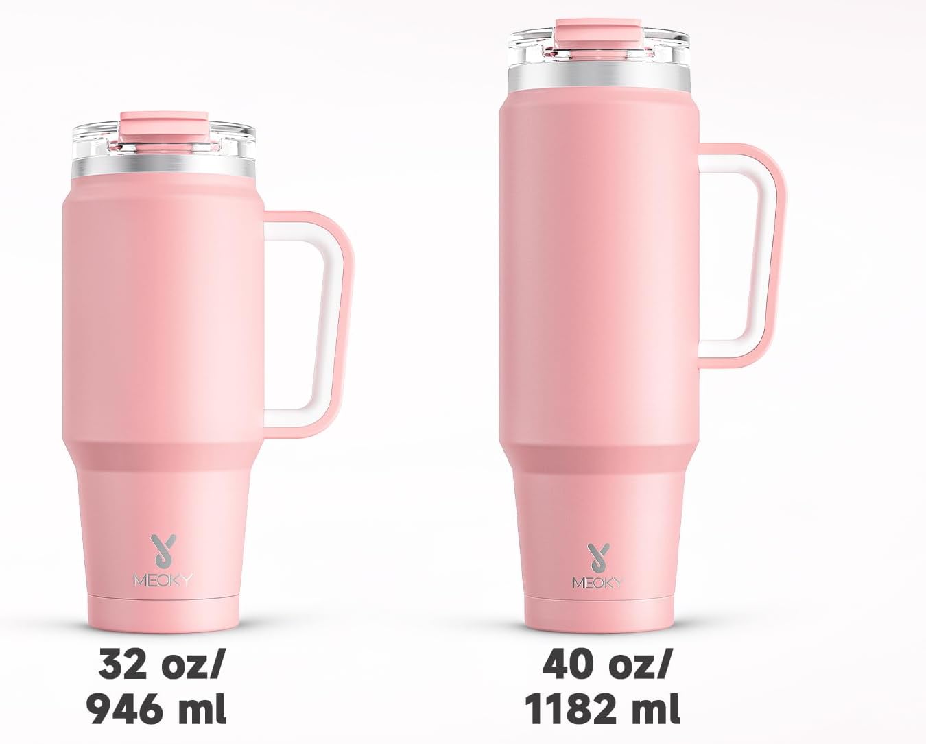Meoky 40 oz Tumbler with Handle and Straw 2 Pack, Insulated Tumbler with Lid and Straw, Stainless Steel Travel Mug, Keeps Cold for 34 Hours, 100% Leak Proof, Fits in Car Cup Holder (Blush & Flamingo) - 7DAY'S