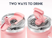 Meoky 40 oz Tumbler with Handle and Straw 2 Pack, Insulated Tumbler with Lid and Straw, Stainless Steel Travel Mug, Keeps Cold for 34 Hours, 100% Leak Proof, Fits in Car Cup Holder (Blush & Love) - 7DAY'S