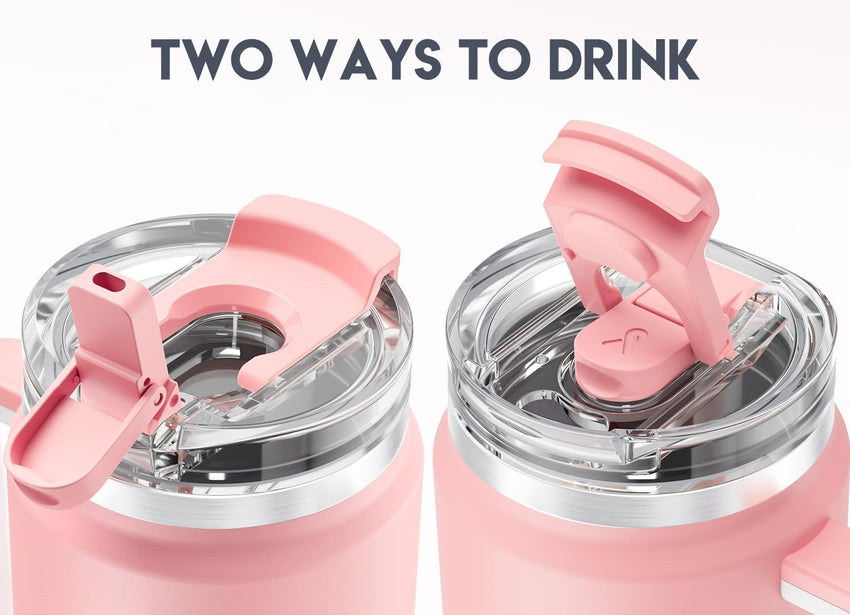 Meoky 40 oz Tumbler with Handle and Straw 2 Pack, Insulated Tumbler with Lid and Straw, Stainless Steel Travel Mug, Keeps Cold for 34 Hours, 100% Leak Proof, Fits in Car Cup Holder (Blush & Love) - 7DAY'S
