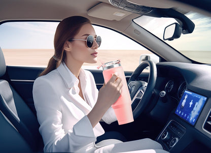 Meoky 40 oz Tumbler with Handle and Straw 2 Pack, Insulated Tumbler with Lid and Straw, Stainless Steel Travel Mug, Keeps Cold for 34 Hours, 100% Leak Proof, Fits in Car Cup Holder (Blush & Flamingo) - 7DAY'S