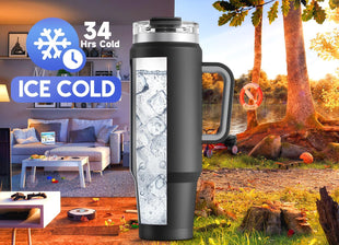 Meoky 40 oz Tumbler with Handle and Straw 2 Pack, Insulated Tumbler with Lid and Straw, Stainless Steel Travel Mug, Keeps Cold for 34 Hours, 100% Leak Proof, Fits in Car Cup Holder (Night & Romance) - 7DAY'S
