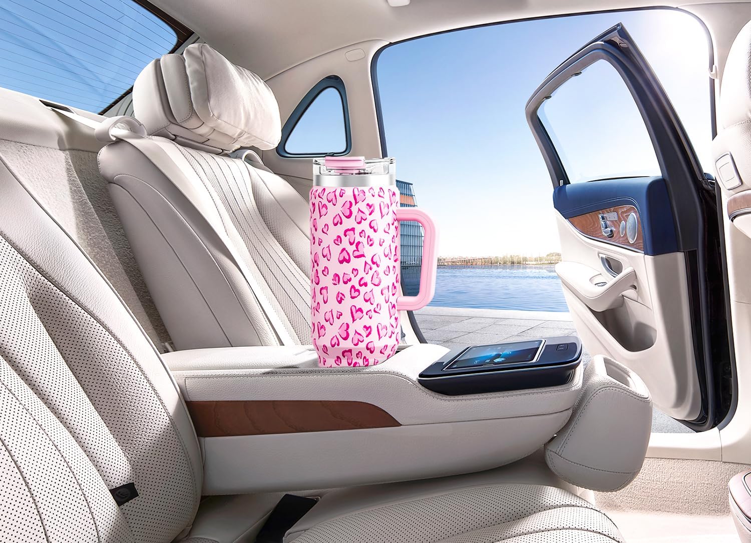 Meoky 40 oz Tumbler with Handle and Straw 2 Pack, Insulated Tumbler with Lid and Straw, Stainless Steel Travel Mug, Keeps Cold for 34 Hours, 100% Leak Proof, Fits in Car Cup Holder (Love & Flamingo) - 7DAY'S