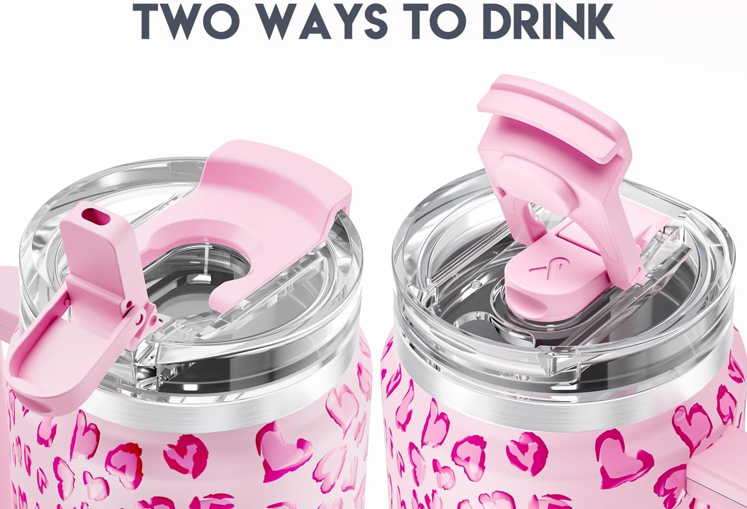 Meoky 40 oz Tumbler with Handle and Straw 2 Pack, Insulated Tumbler with Lid and Straw, Stainless Steel Travel Mug, Keeps Cold for 34 Hours, 100% Leak Proof, Fits in Car Cup Holder (Love & Flamingo) - 7DAY'S