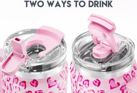 Meoky 40 oz Tumbler with Handle and Straw 2 Pack, Insulated Tumbler with Lid and Straw, Stainless Steel Travel Mug, Keeps Cold for 34 Hours, 100% Leak Proof, Fits in Car Cup Holder (Love & Flamingo) - 7DAY'S