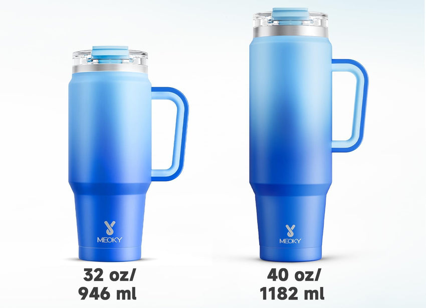 Meoky 40 oz Tumbler with Handle and Straw, 32 oz Tumbler with Handle, Insulated Tumbler with Lid and Straw, Stainless Steel Travel Mug, Keeps Cold, 100% Leak Proof, Fits in Car Cup Holder (Sky) - 7DAY'S