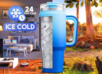 Meoky 40 oz Tumbler with Handle and Straw, 32 oz Tumbler with Handle, Insulated Tumbler with Lid and Straw, Stainless Steel Travel Mug, Keeps Cold, 100% Leak Proof, Fits in Car Cup Holder (Sky) - 7DAY'S