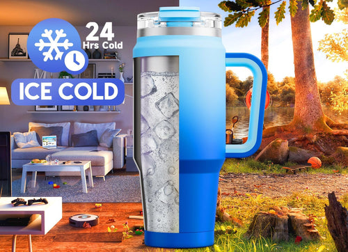 Meoky 40 oz Tumbler with Handle and Straw, 32 oz Tumbler with Handle, Insulated Tumbler with Lid and Straw, Stainless Steel Travel Mug, Keeps Cold, 100% Leak Proof, Fits in Car Cup Holder (Sky) - 7DAY'S