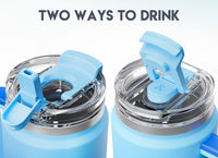 Meoky 40 oz Tumbler with Handle and Straw, 32 oz Tumbler with Handle, Insulated Tumbler with Lid and Straw, Stainless Steel Travel Mug, Keeps Cold, 100% Leak Proof, Fits in Car Cup Holder (Sky) - 7DAY'S