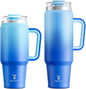 Meoky 40 oz Tumbler with Handle and Straw, 32 oz Tumbler with Handle, Insulated Tumbler with Lid and Straw, Stainless Steel Travel Mug, Keeps Cold, 100% Leak Proof, Fits in Car Cup Holder (Sky) - 7DAY'S