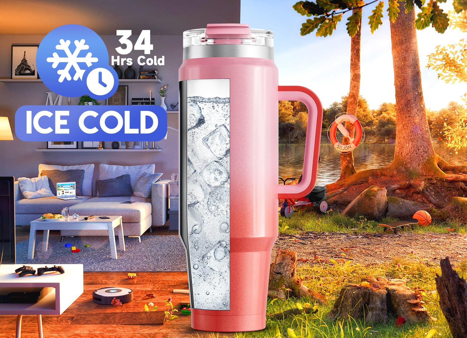 Meoky 40 oz Tumbler with Handle and Straw, Insulated Tumbler with Lid and Straw, Stainless Steel Travel Mug, Keeps Cold for 34 Hours, 100% Leak Proof, Fits in Car Cup Holder (Night) - 7DAY'S