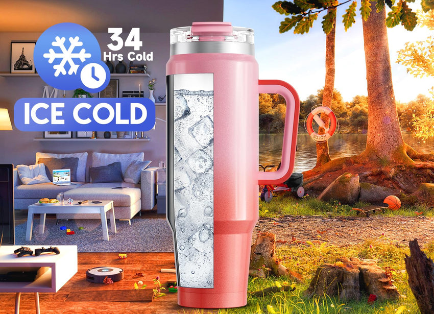 Meoky 40 oz Tumbler with Handle and Straw, Insulated Tumbler with Lid and Straw, Stainless Steel Travel Mug, Keeps Cold for 34 Hours, 100% Leak Proof, Fits in Car Cup Holder (Night) - 7DAY'S