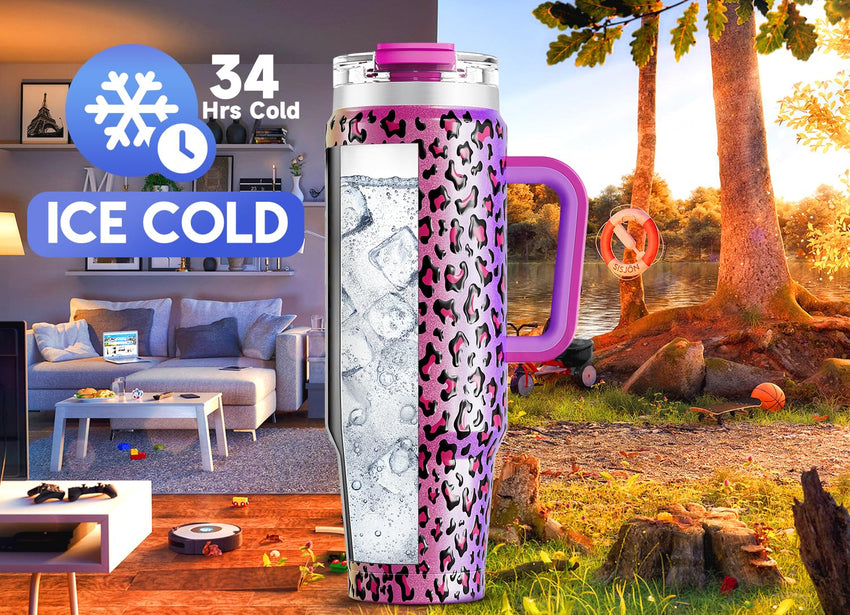 Meoky 40 oz Tumbler with Handle and Straw, Insulated Tumbler with Lid and Straw, Stainless Steel Travel Mug, Keeps Cold for 34 Hours, 100% Leak Proof, Fits in Car Cup Holder (Night) - 7DAY'S