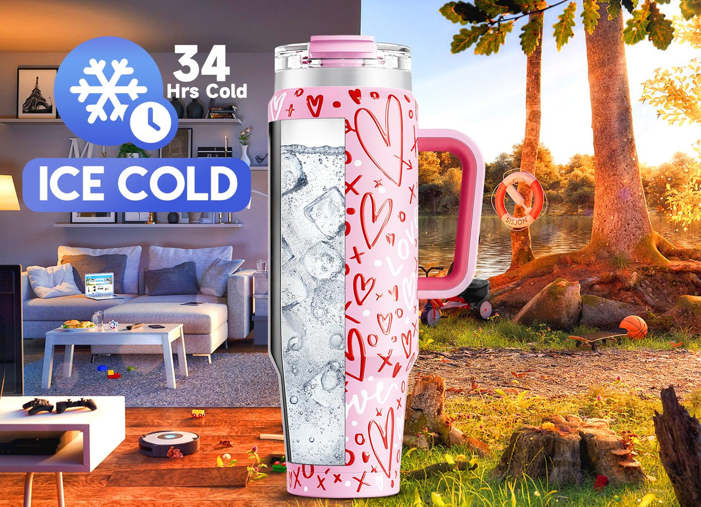 Meoky 40 oz Tumbler with Handle and Straw, Insulated Tumbler with Lid and Straw, Stainless Steel Travel Mug, Keeps Cold for 34 Hours, 100% Leak Proof, Fits in Car Cup Holder (Night) - 7DAY'S