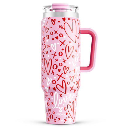 Meoky 40 oz Tumbler with Handle and Straw, Insulated Tumbler with Lid and Straw, Stainless Steel Travel Mug, Keeps Cold for 34 Hours, 100% Leak Proof, Fits in Car Cup Holder (Night) - 7DAY'S