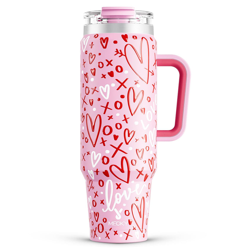 Meoky 40 oz Tumbler with Handle and Straw, Insulated Tumbler with Lid and Straw, Stainless Steel Travel Mug, Keeps Cold for 34 Hours, 100% Leak Proof, Fits in Car Cup Holder (Night) - 7DAY'S