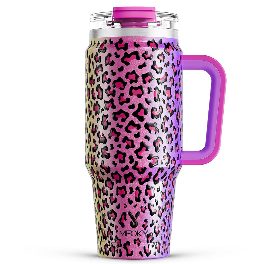 Meoky 40 oz Tumbler with Handle and Straw, Insulated Tumbler with Lid and Straw, Stainless Steel Travel Mug, Keeps Cold for 34 Hours, 100% Leak Proof, Fits in Car Cup Holder (Night) - 7DAY'S