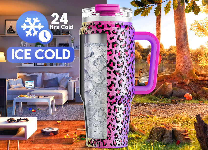 Meoky 40 oz Tumbler with Handle and Straw, Insulated Tumbler with Lid and Straw, Stainless Steel Travel Mug, Keeps Cold for 34 Hours, 100% Leak Proof, Fits in Car Cup Holder (Night) - 7DAY'S