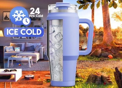 Meoky 40 oz Tumbler with Handle and Straw, Insulated Tumbler with Lid and Straw, Stainless Steel Travel Mug, Keeps Cold for 34 Hours, 100% Leak Proof, Fits in Car Cup Holder (Night) - 7DAY'S