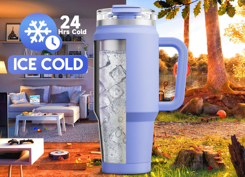 Meoky 40 oz Tumbler with Handle and Straw, Insulated Tumbler with Lid and Straw, Stainless Steel Travel Mug, Keeps Cold for 34 Hours, 100% Leak Proof, Fits in Car Cup Holder (Night) - 7DAY'S