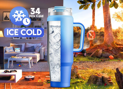Meoky 40 oz Tumbler with Handle and Straw, Insulated Tumbler with Lid and Straw, Stainless Steel Travel Mug, Keeps Cold for 34 Hours, 100% Leak Proof, Fits in Car Cup Holder (Night) - 7DAY'S