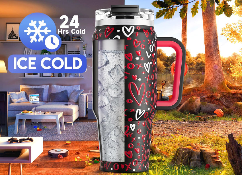 Meoky 40 oz Tumbler with Handle and Straw, Insulated Tumbler with Lid and Straw, Stainless Steel Travel Mug, Keeps Cold for 34 Hours, 100% Leak Proof, Fits in Car Cup Holder (Night) - 7DAY'S