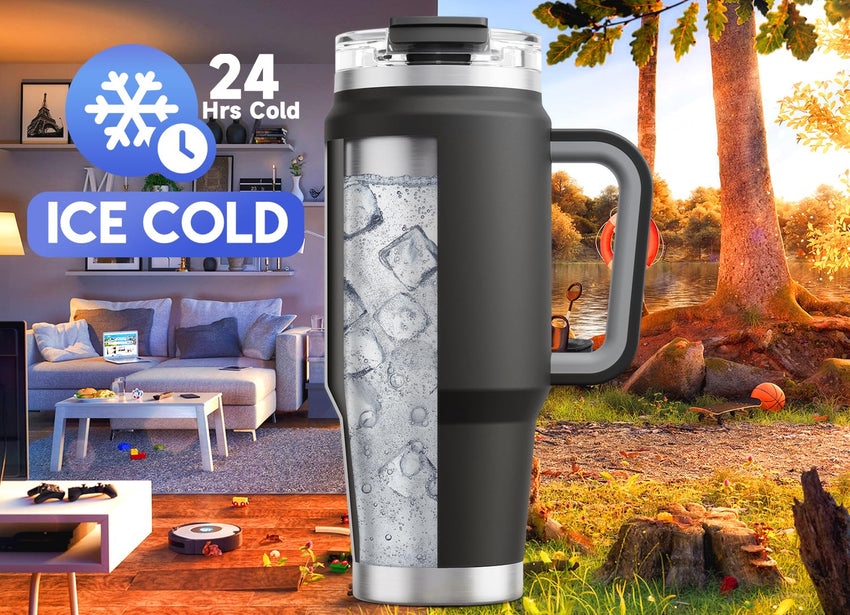 Meoky 40 oz Tumbler with Handle and Straw, Insulated Tumbler with Lid and Straw, Stainless Steel Travel Mug, Keeps Cold for 34 Hours, 100% Leak Proof, Fits in Car Cup Holder (Night) - 7DAY'S