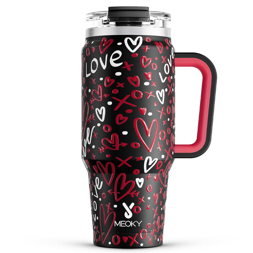 Meoky 40 oz Tumbler with Handle and Straw, Insulated Tumbler with Lid and Straw, Stainless Steel Travel Mug, Keeps Cold for 34 Hours, 100% Leak Proof, Fits in Car Cup Holder (Night) - 7DAY'S