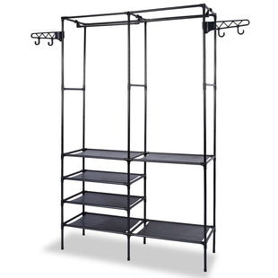 Metal Garment Rack Shoe Clothing Organizer Shelves Freestanding Multifunctional Clothes Wardrobe - 7DAY'S