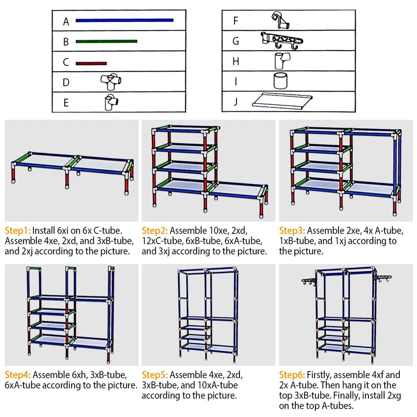 Metal Garment Rack Shoe Clothing Organizer Shelves Freestanding Multifunctional Clothes Wardrobe - 7DAY'S