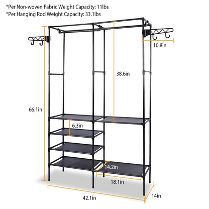 Metal Garment Rack Shoe Clothing Organizer Shelves Freestanding Multifunctional Clothes Wardrobe - 7DAY'S