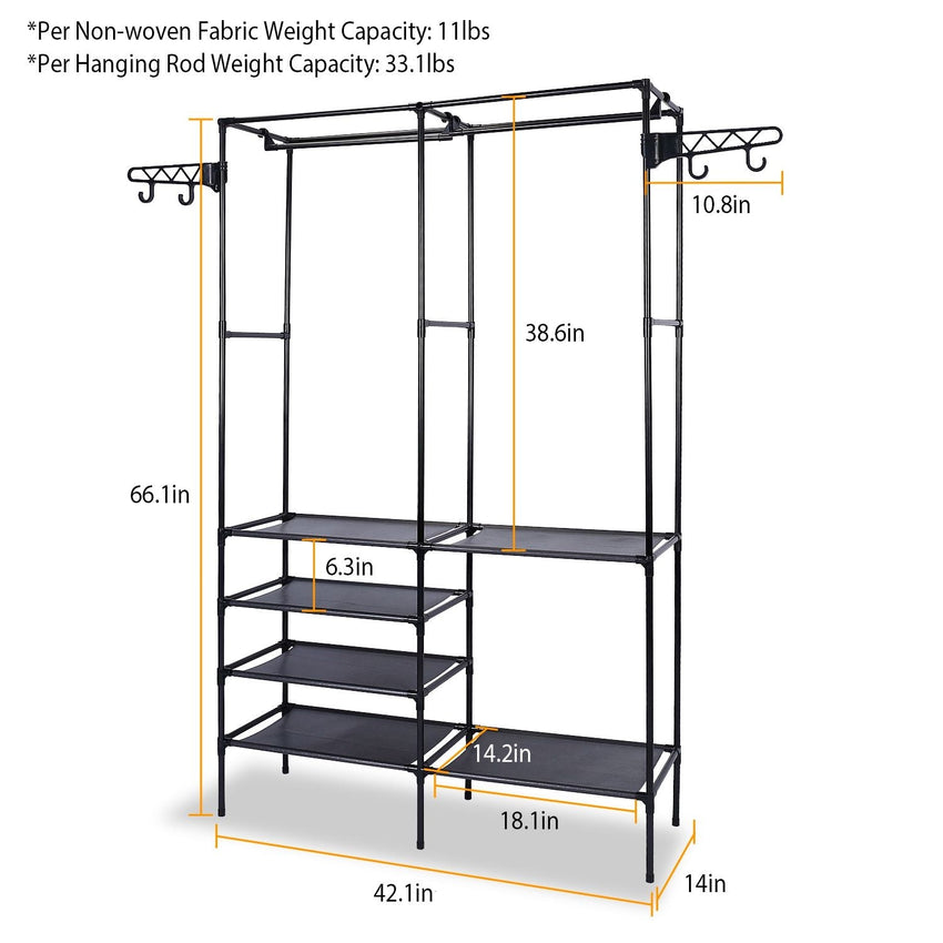 Metal Garment Rack Shoe Clothing Organizer Shelves Freestanding Multifunctional Clothes Wardrobe - 7DAY'S