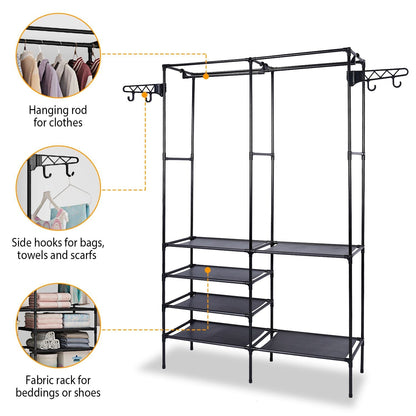 Metal Garment Rack Shoe Clothing Organizer Shelves Freestanding Multifunctional Clothes Wardrobe - 7DAY'S