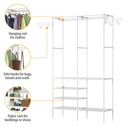 Metal Garment Rack Shoe Clothing Organizer Shelves Freestanding Multifunctional Clothes Wardrobe - 7DAY'S