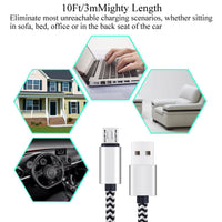 Micro USB Cable,[10ft3Pack] by Ailun,High Speed 2.0 USB A Male to Micro USB Sync & Charging Nylon Braided Cable for Android Smartphone Tablets Wall and Car Charger Connection[Silver&Blackwhite] - 7DAY'S