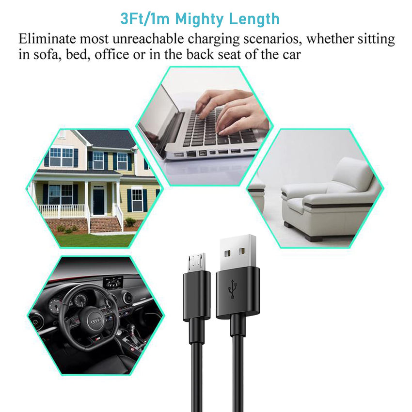 Micro USB Cable,[10ft3Pack] by Ailun,High Speed 2.0 USB A Male to Micro USB Sync & Charging Nylon Braided Cable for Android Smartphone Tablets Wall and Car Charger Connection[Silver&Blackwhite] - 7DAY'S