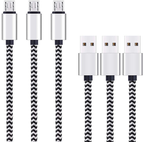 Micro USB Cable,[10ft3Pack] by Ailun,High Speed 2.0 USB A Male to Micro USB Sync & Charging Nylon Braided Cable for Android Smartphone Tablets Wall and Car Charger Connection[Silver&Blackwhite]