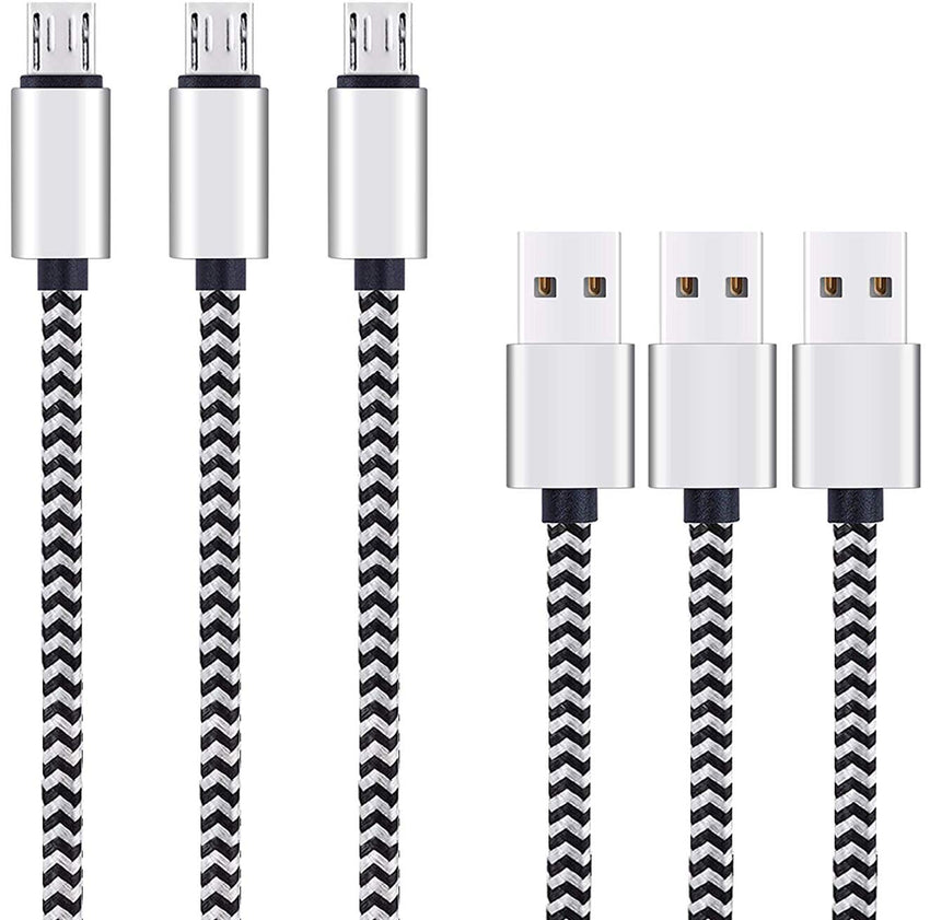 Micro USB Cable,[10ft3Pack] by Ailun,High Speed 2.0 USB A Male to Micro USB Sync & Charging Nylon Braided Cable for Android Smartphone Tablets Wall and Car Charger Connection[Silver&Blackwhite] - 7DAY'S