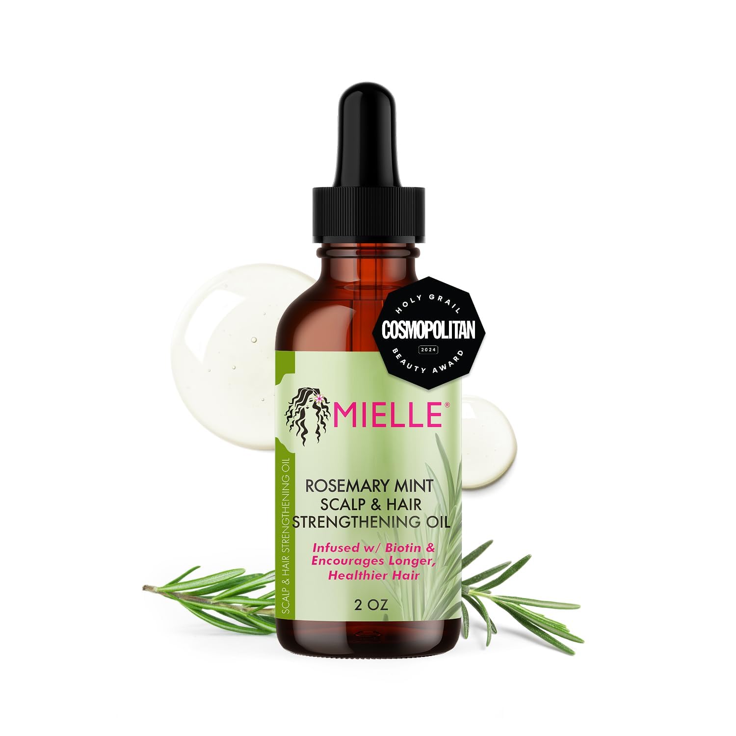Mielle Organics Rosemary & Mint Hair Oil, Split Ends & Dry Scalp Treatment - Made with Biotin & Essential Oils for Strengthening, Soothing, Moisturizing & Encouraging Longer, Healthier Hair (2 Fl Oz) - 7DAY'S