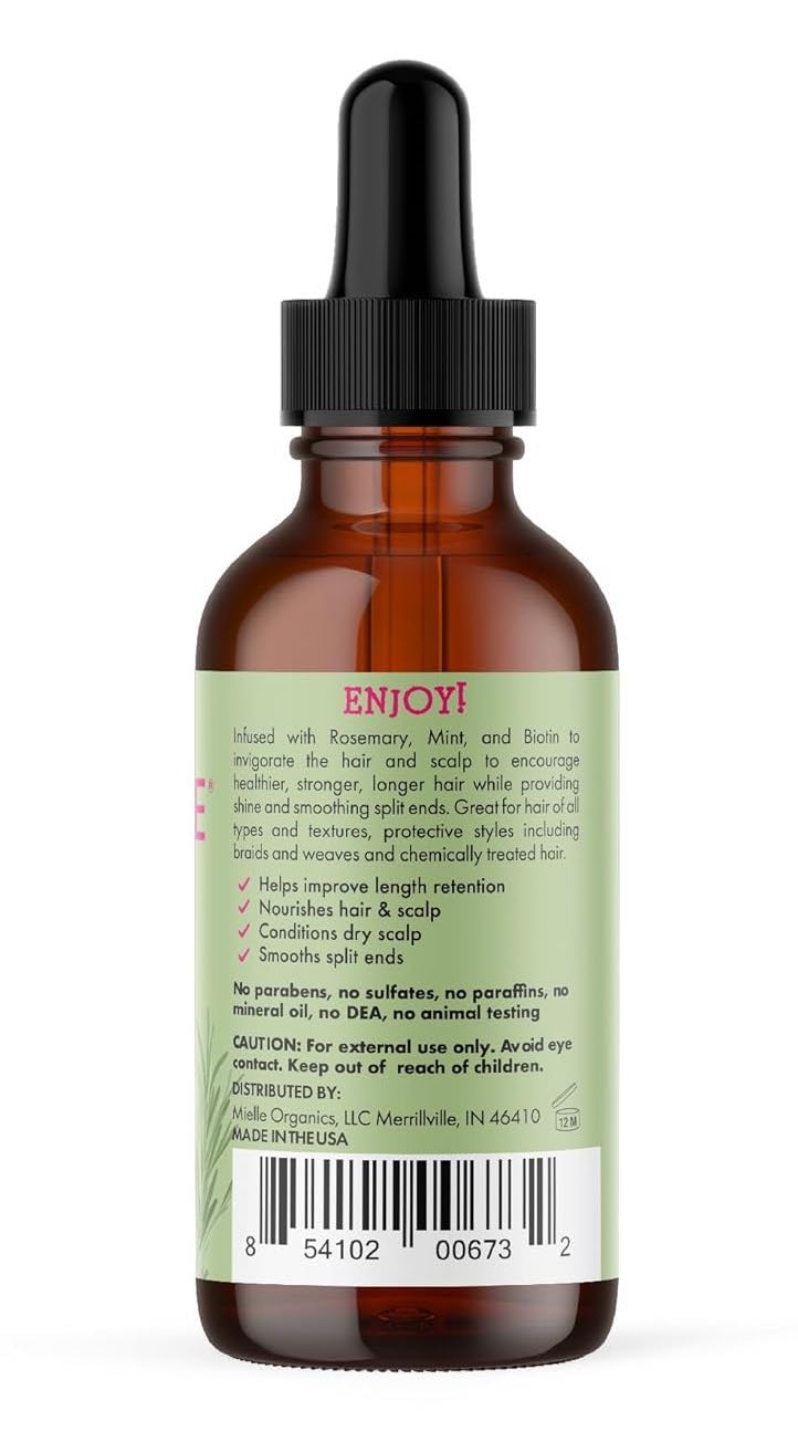 Mielle Organics Rosemary & Mint Hair Oil, Split Ends & Dry Scalp Treatment - Made with Biotin & Essential Oils for Strengthening, Soothing, Moisturizing & Encouraging Longer, Healthier Hair (2 Fl Oz) - 7DAY'S