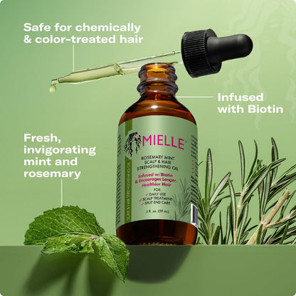 Mielle Organics Rosemary & Mint Hair Oil, Split Ends & Dry Scalp Treatment - Made with Biotin & Essential Oils for Strengthening, Soothing, Moisturizing & Encouraging Longer, Healthier Hair (2 Fl Oz) - 7DAY'S