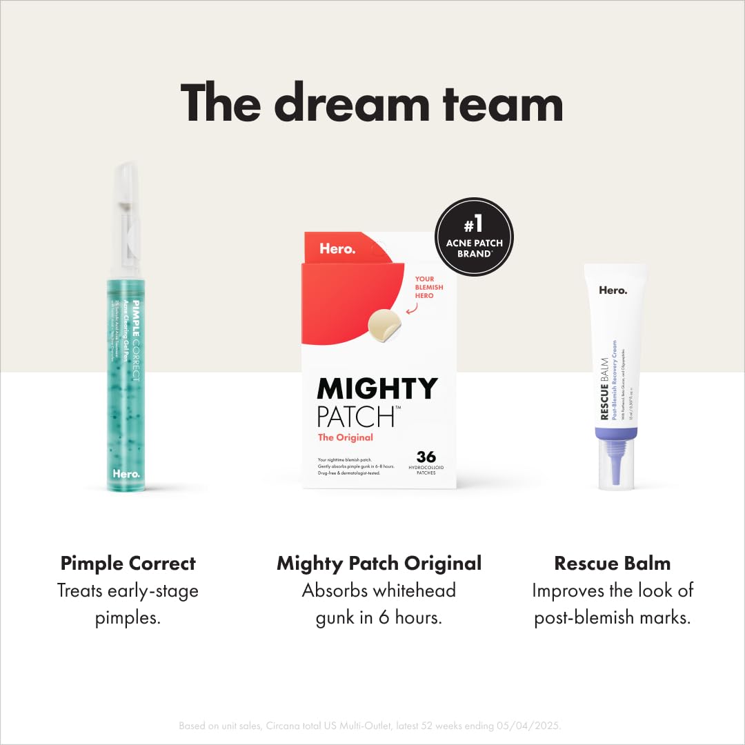 Mighty Patch™ Original patch from Hero Cosmetics – The 1 Hydrocolloid Acne Pimple Patch for Shrinking Zits and Whiteheads in 1 use; Nighttime Spot Stickers for Face and Skin (36 Count) - 7DAY'S