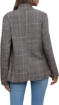 Mina Self 2024 Fall Winter Plaid Blazer Jacket for Women Houndstooth Open Front Elegant Fully Lined Business Work Suit - 7DAY'S
